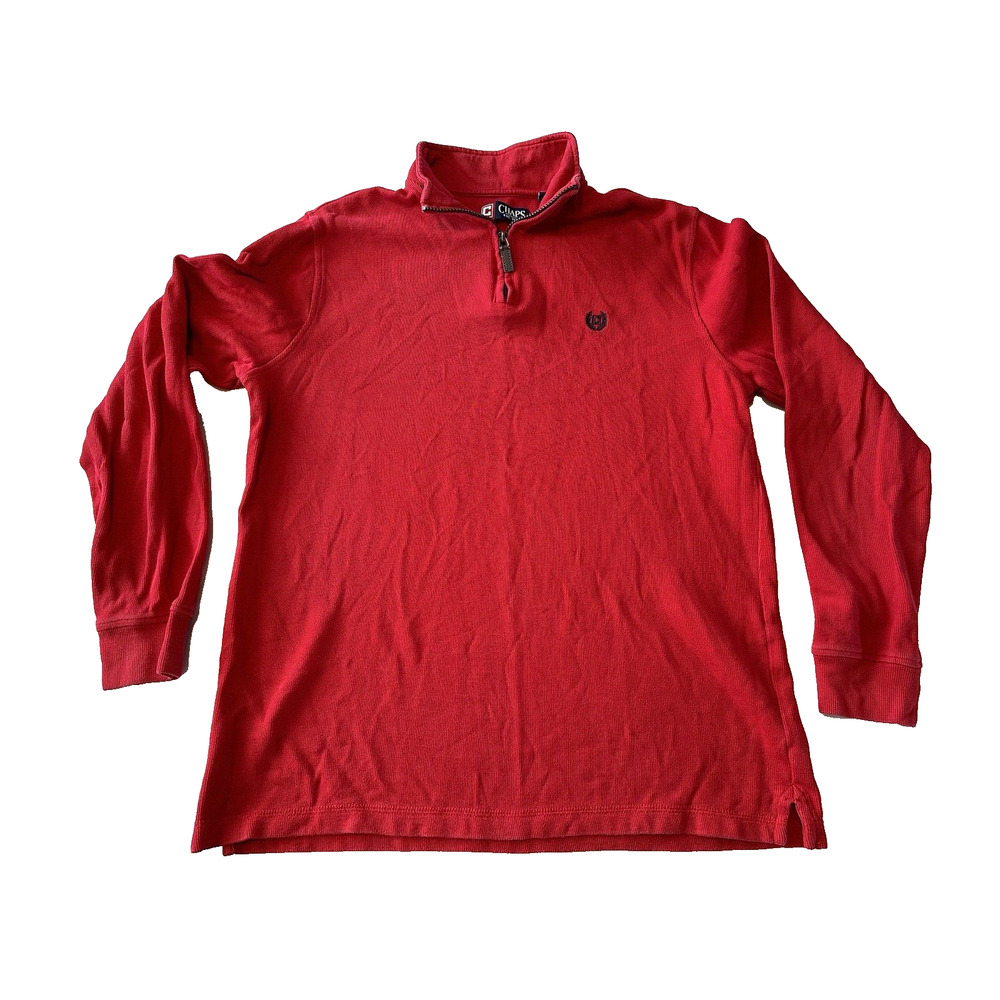 Chaps Ralph Lauren Red 1/4 zip Sweater Medium Heavy Pullover Logo Preppy CLEAN